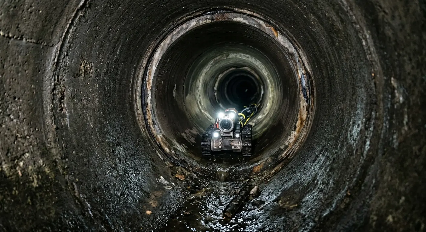 Robotic sewer camera inspecting pipe interior for Sewer Line Repair in Veneta